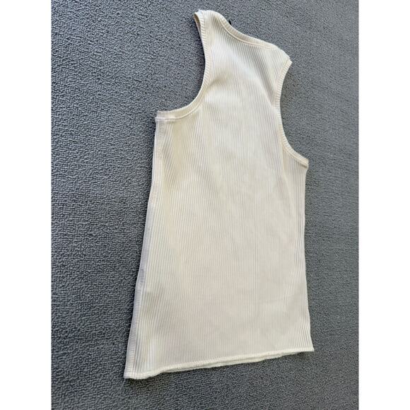 Theory Women's Small Petite Cream White Ribbed Tank Top Samek Belsay Sleeveless - Picture 11 of 13